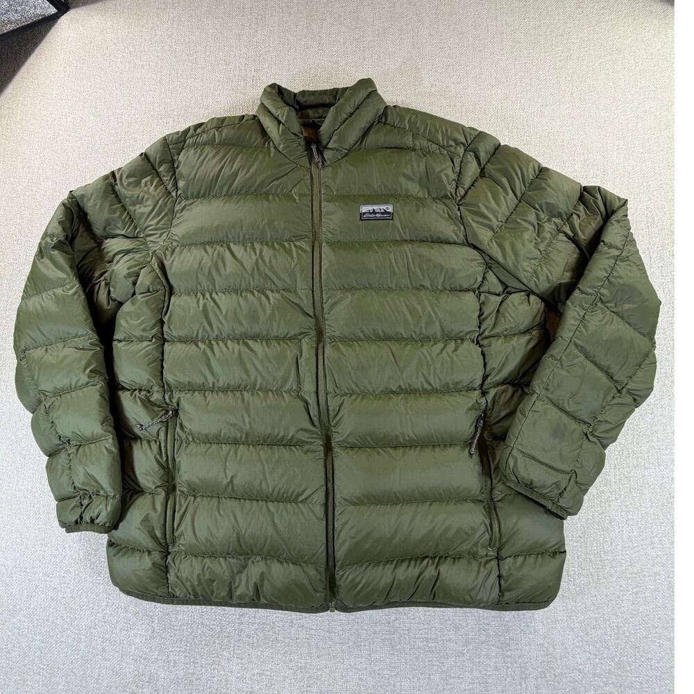 Eddie Bauer Men XL Green 80% Goose Down Featherlight Puffer Hiking Jacket Coat